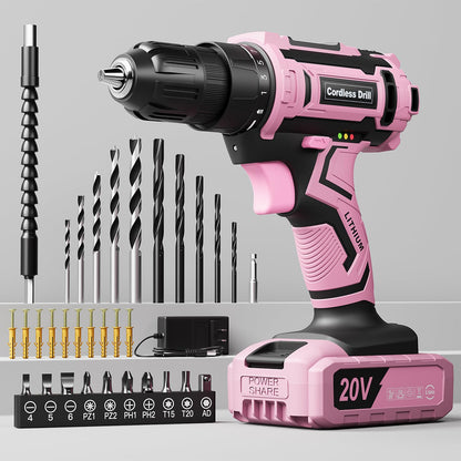 Cordless Drill Set, VIWKO 20V Power Drill with Power Pack 2.0Ah and Charger, 3/8-Inch Keyless Chuck Electric drill, 25+1 Position, 42pcs Drilldriver Bits/Screws for DIY Projects (Orange)
