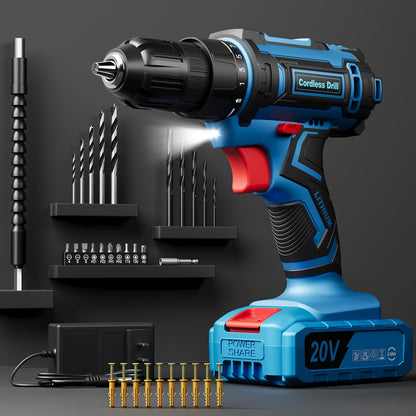 Cordless Drill Set, VIWKO 20V Power Drill with Power Pack 2.0Ah and Charger, 3/8-Inch Keyless Chuck Electric drill, 25+1 Position, 42pcs Drilldriver Bits/Screws for DIY Projects (Orange)