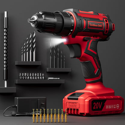 Cordless Drill Set, VIWKO 20V Power Drill with Power Pack 2.0Ah and Charger, 3/8-Inch Keyless Chuck Electric drill, 25+1 Position, 42pcs Drilldriver Bits/Screws for DIY Projects (Orange)