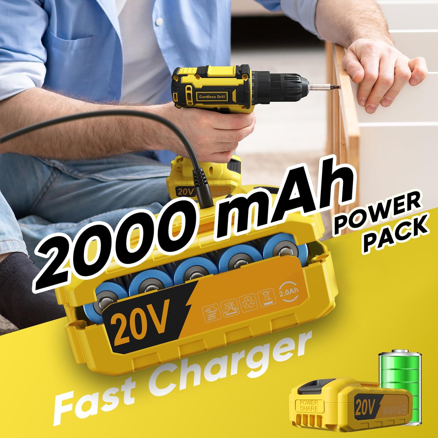 Cordless Drill Set, VIWKO 20V Power Drill with Power Pack 2.0Ah and Charger, 3/8-Inch Keyless Chuck Electric drill, 25+1 Position, 42pcs Drilldriver Bits/Screws for DIY Projects (Orange)