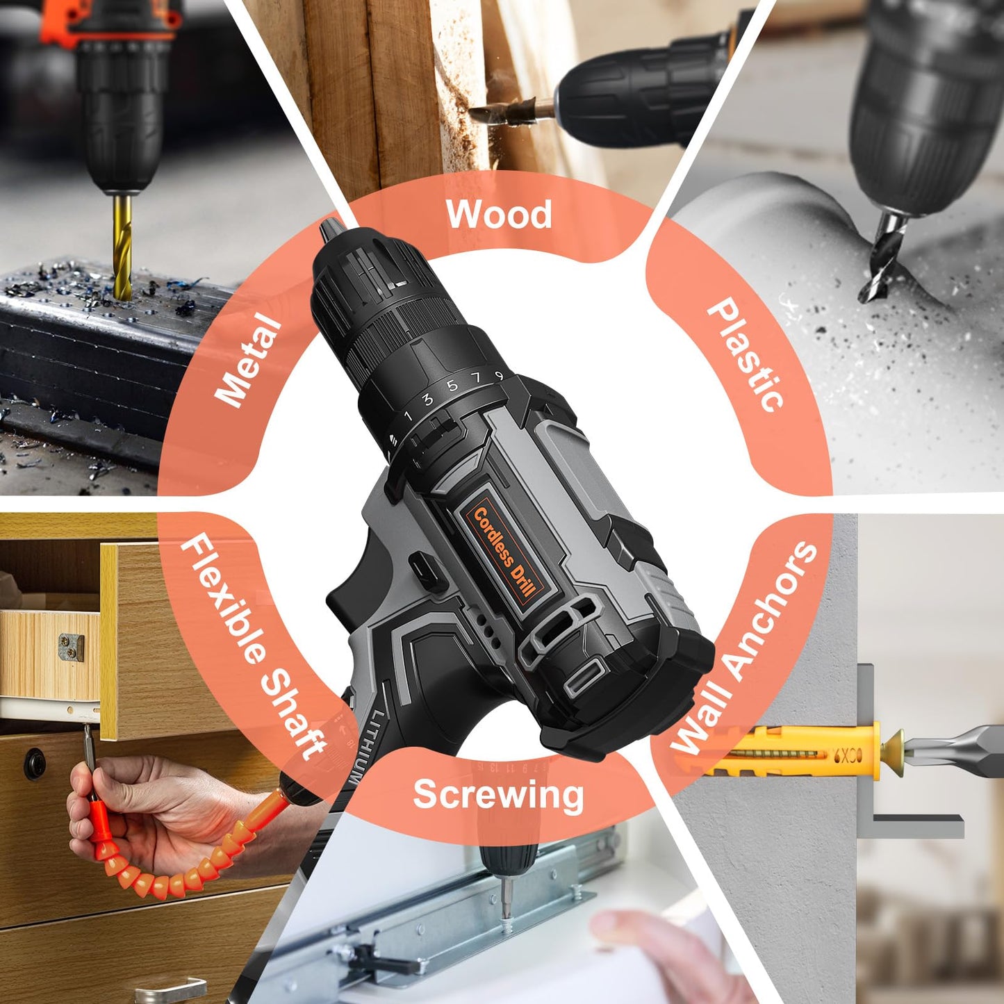 Cordless Drill Set, VIWKO 20V Power Drill with Power Pack 2.0Ah and Charger, 3/8-Inch Keyless Chuck Electric drill, 25+1 Position, 42pcs Drilldriver Bits/Screws for DIY Projects (Orange)