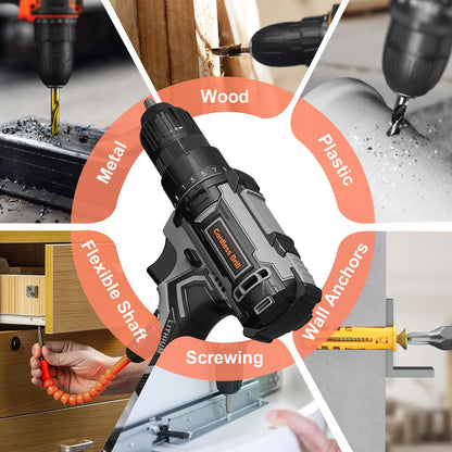 Cordless Drill Set, VIWKO 20V Power Drill with Power Pack 2.0Ah and Charger, 3/8-Inch Keyless Chuck Electric drill, 25+1 Position, 42pcs Drilldriver Bits/Screws for DIY Projects (Orange)