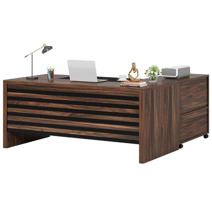 Tribesigns 62.2" Executive Desk with Mobile File Cabinet, L-Shaped Office Desk with Storage Shelves, Large Computer Workstation for Home Office, Light Brown