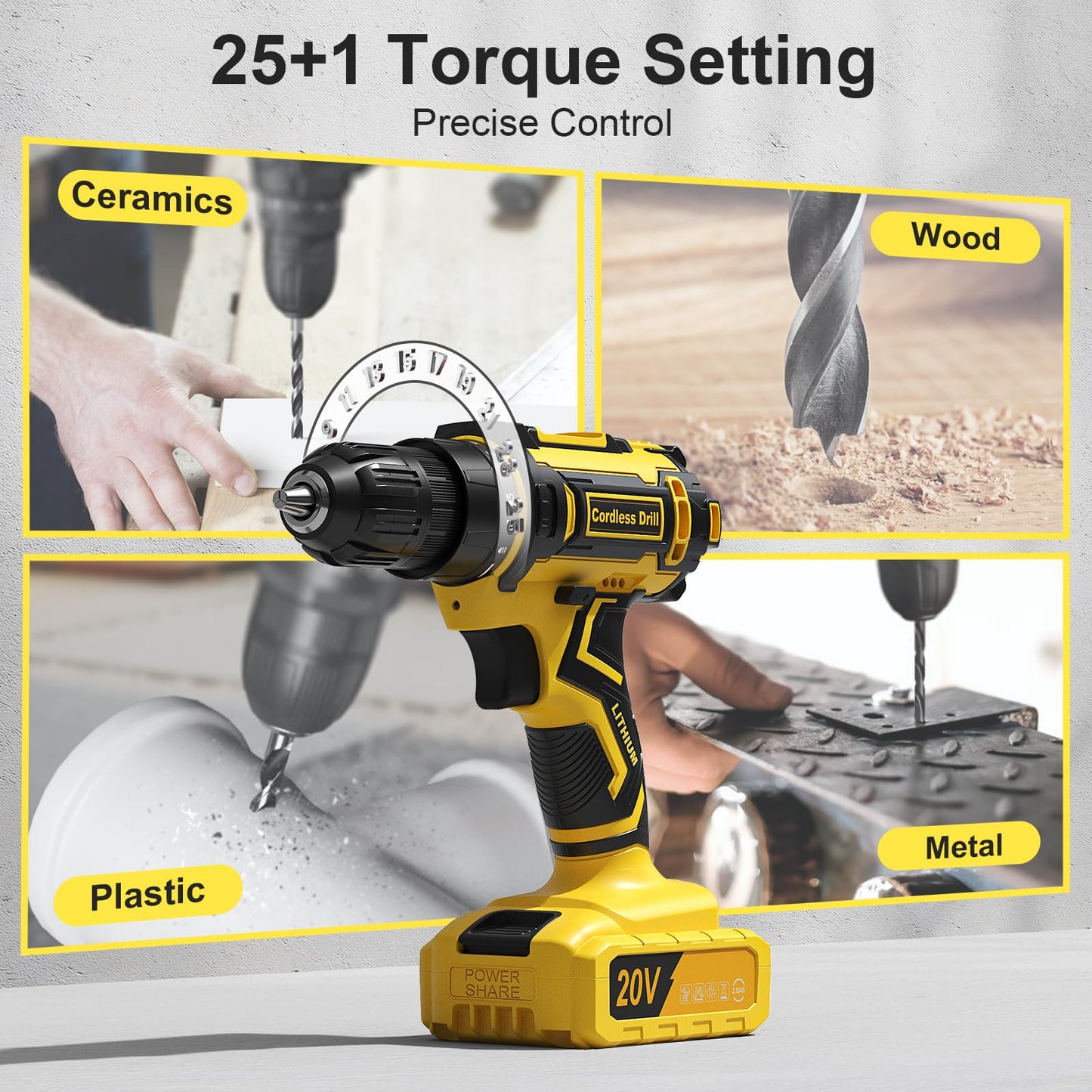 Cordless Drill Set, VIWKO 20V Power Drill with Power Pack 2.0Ah and Charger, 3/8-Inch Keyless Chuck Electric drill, 25+1 Position, 42pcs Drilldriver Bits/Screws for DIY Projects (Orange)