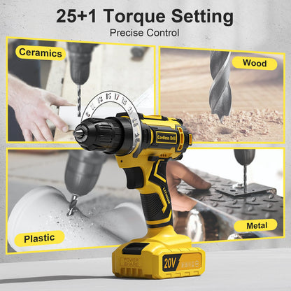 Cordless Drill Set, VIWKO 20V Power Drill with Power Pack 2.0Ah and Charger, 3/8-Inch Keyless Chuck Electric drill, 25+1 Position, 42pcs Drilldriver Bits/Screws for DIY Projects (Orange)