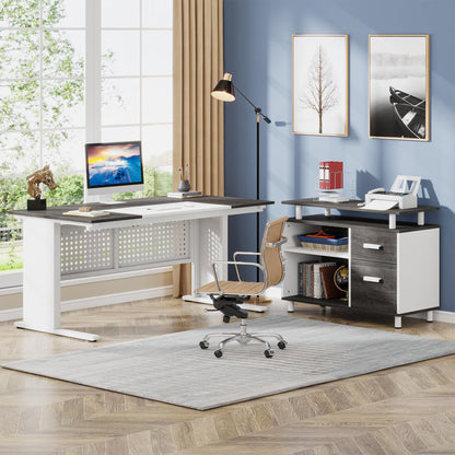 Tribesigns 63 Inch Executive Desk with File Cabinet, Large Office Desk L Shaped Computer Desk with Drawers and Storage Shelves, Business Furniture Desk Workstation for Home Office, Brown and Black