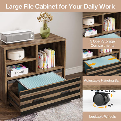 Tribesigns 62.2" Executive Desk with Mobile File Cabinet, L-Shaped Office Desk with Storage Shelves, Large Computer Workstation for Home Office, Light Brown