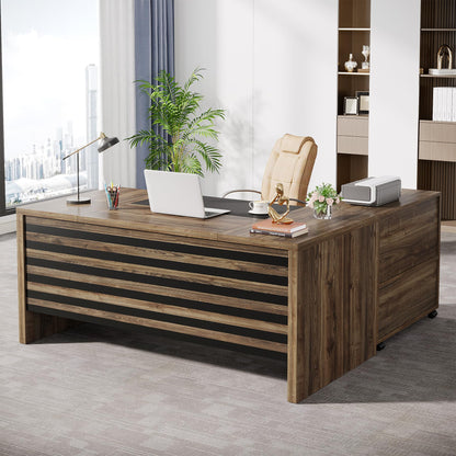 Tribesigns 62.2" Executive Desk with Mobile File Cabinet, L-Shaped Office Desk with Storage Shelves, Large Computer Workstation for Home Office, Light Brown