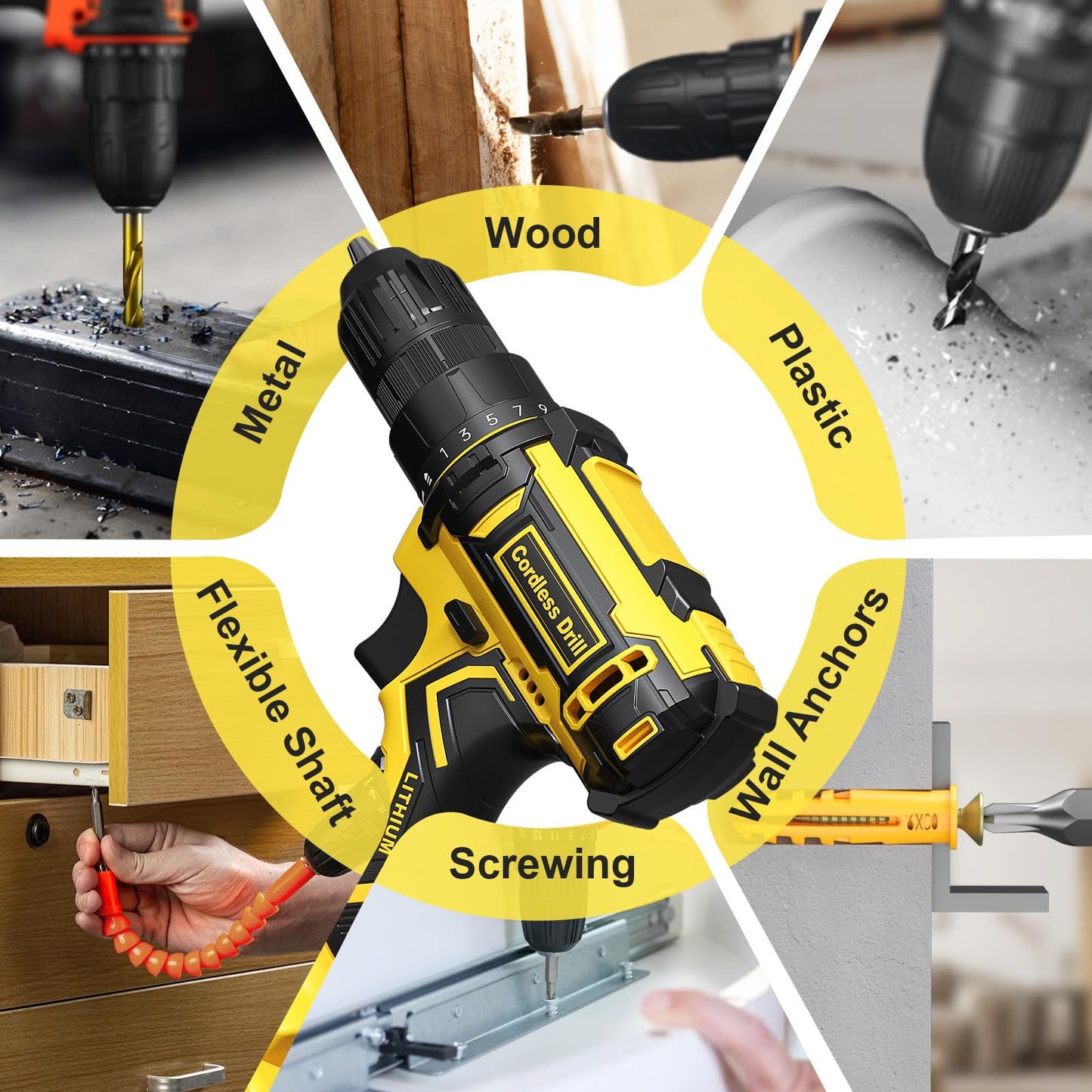 Cordless Drill Set, VIWKO 20V Power Drill with Power Pack 2.0Ah and Charger, 3/8-Inch Keyless Chuck Electric drill, 25+1 Position, 42pcs Drilldriver Bits/Screws for DIY Projects (Orange)