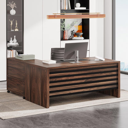 Tribesigns 62.2" Executive Desk with Mobile File Cabinet, L-Shaped Office Desk with Storage Shelves, Large Computer Workstation for Home Office, Light Brown