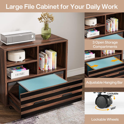 Tribesigns 62.2" Executive Desk with Mobile File Cabinet, L-Shaped Office Desk with Storage Shelves, Large Computer Workstation for Home Office, Light Brown