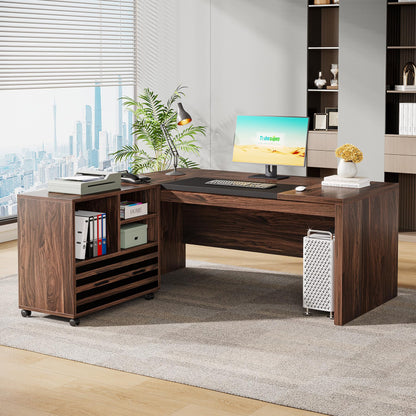 Tribesigns 62.2" Executive Desk with Mobile File Cabinet, L-Shaped Office Desk with Storage Shelves, Large Computer Workstation for Home Office, Light Brown