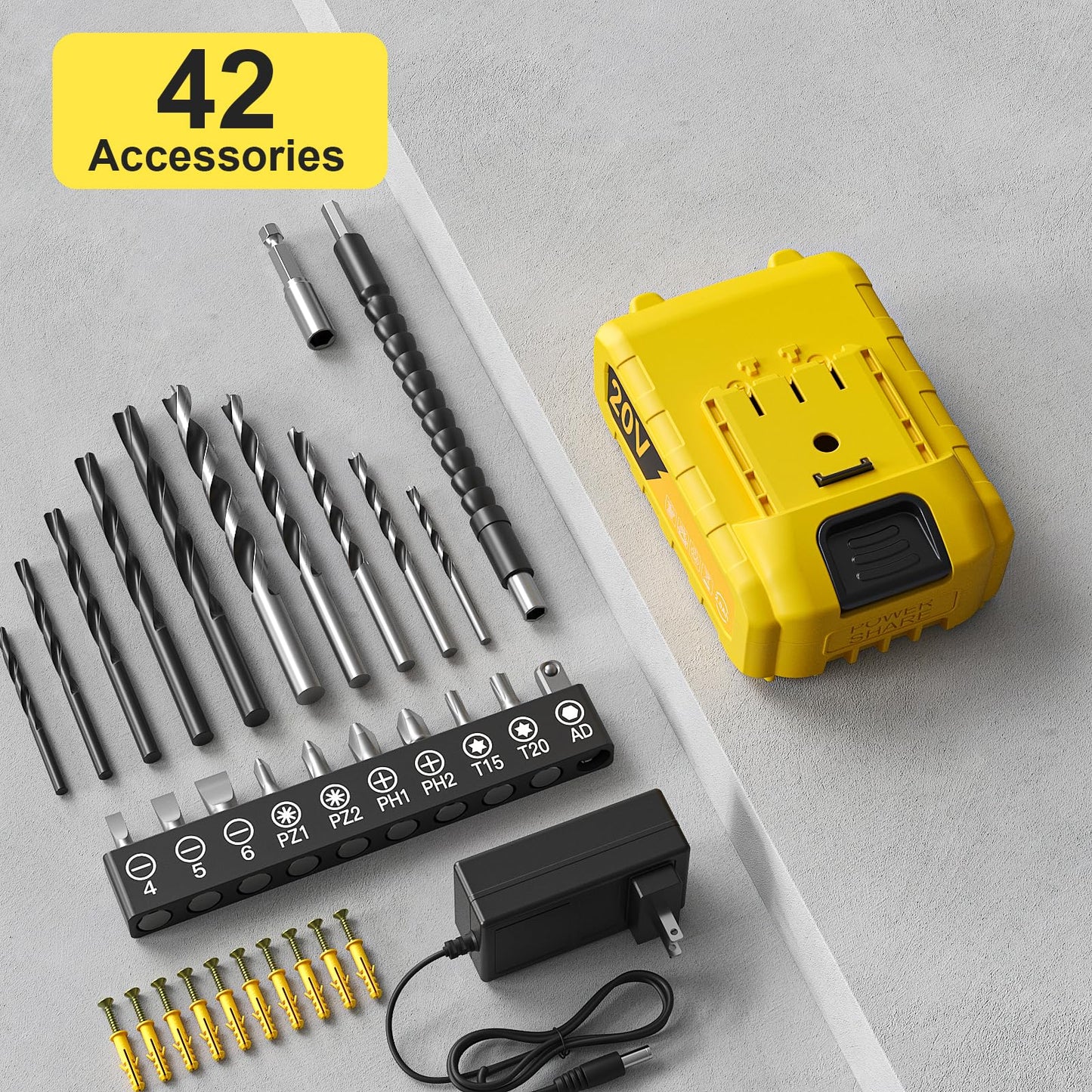 Cordless Drill Set, VIWKO 20V Power Drill with Power Pack 2.0Ah and Charger, 3/8-Inch Keyless Chuck Electric drill, 25+1 Position, 42pcs Drilldriver Bits/Screws for DIY Projects (Orange)