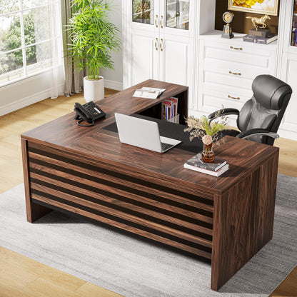 Tribesigns 62.2" Executive Desk with Mobile File Cabinet, L-Shaped Office Desk with Storage Shelves, Large Computer Workstation for Home Office, Light Brown