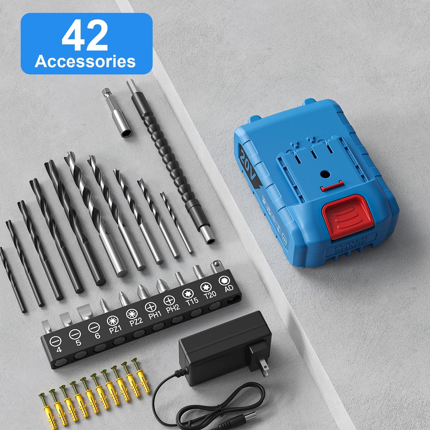 Cordless Drill Set, VIWKO 20V Power Drill with Power Pack 2.0Ah and Charger, 3/8-Inch Keyless Chuck Electric drill, 25+1 Position, 42pcs Drilldriver Bits/Screws for DIY Projects (Orange)
