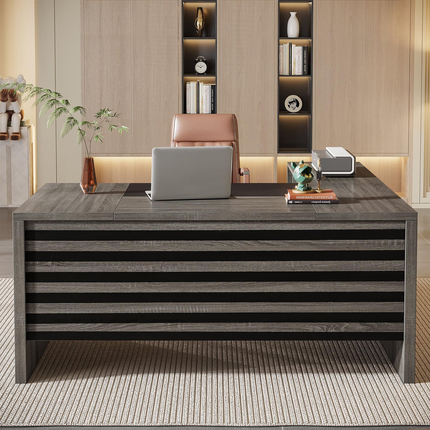 Tribesigns 62.2" Executive Desk with Mobile File Cabinet, L-Shaped Office Desk with Storage Shelves, Large Computer Workstation for Home Office, Light Brown