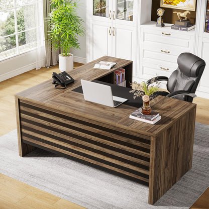 Tribesigns 62.2" Executive Desk with Mobile File Cabinet, L-Shaped Office Desk with Storage Shelves, Large Computer Workstation for Home Office, Light Brown